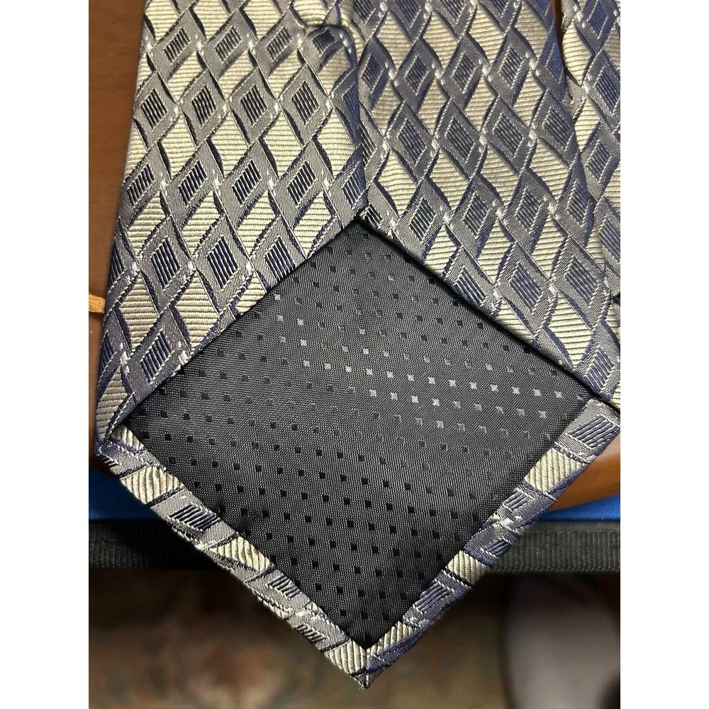 IV Front Silver Men's 100% Silk Tie‎ Abstract Geometric Necktie Extra Long